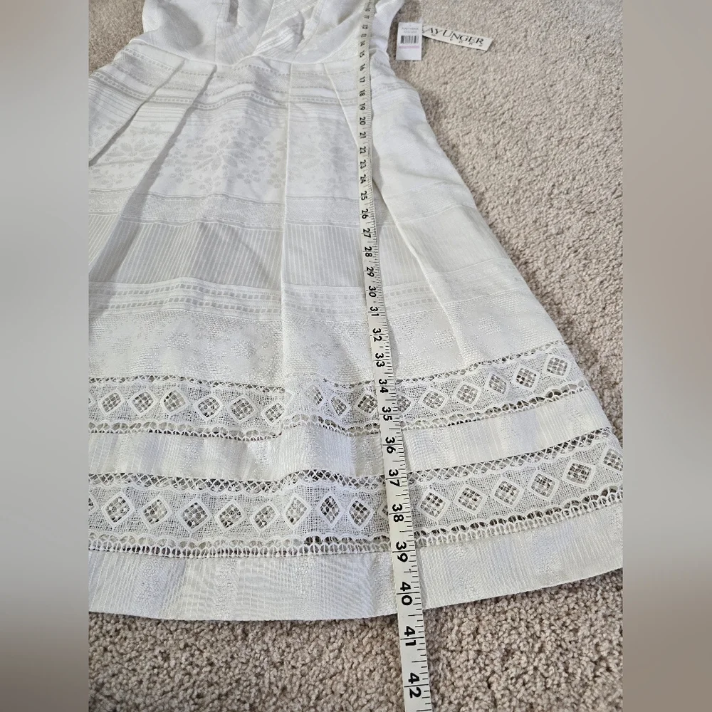 New Kay Unger New York Womens Size 6 A Line V Neck Short Ivory Sleeveless Dress - Picture 10 of 16